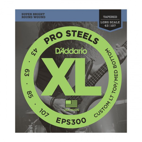 Струни D`ADDARIO EPS300 XL PROSTEEELS BASS Custom Light Top/Medium Bottom (43-107) - JCS.UA
