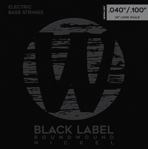 Струны для бас-гитары WARWICK 41210 Black Label, Nickel-Plated, Medium Light 4-String (40-100) - JCS.UA