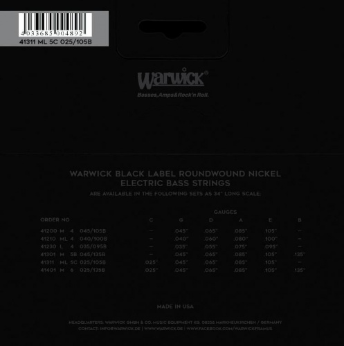 Струны WARWICK 41311 Black Label, Nickel-Plated, Medium Light 5-String High C (25-105) - JCS.UA фото 2