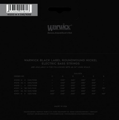 Струны WARWICK 41200 Black Label, Nickel-Plated, Medium 4-String (45-105) - JCS.UA фото 2